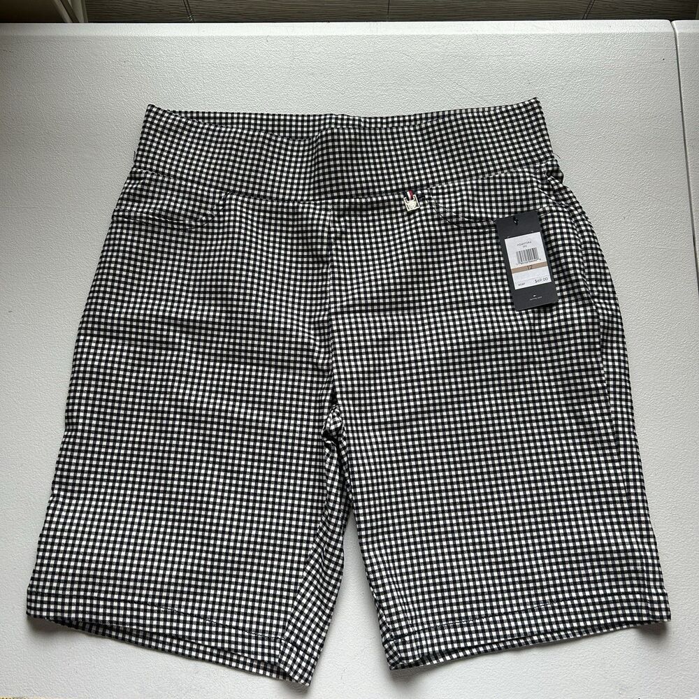 Tommy Hilfiger Womens Shorts 12 Gingham Plaid Bermuda Pull On Stretch 10" Inseam